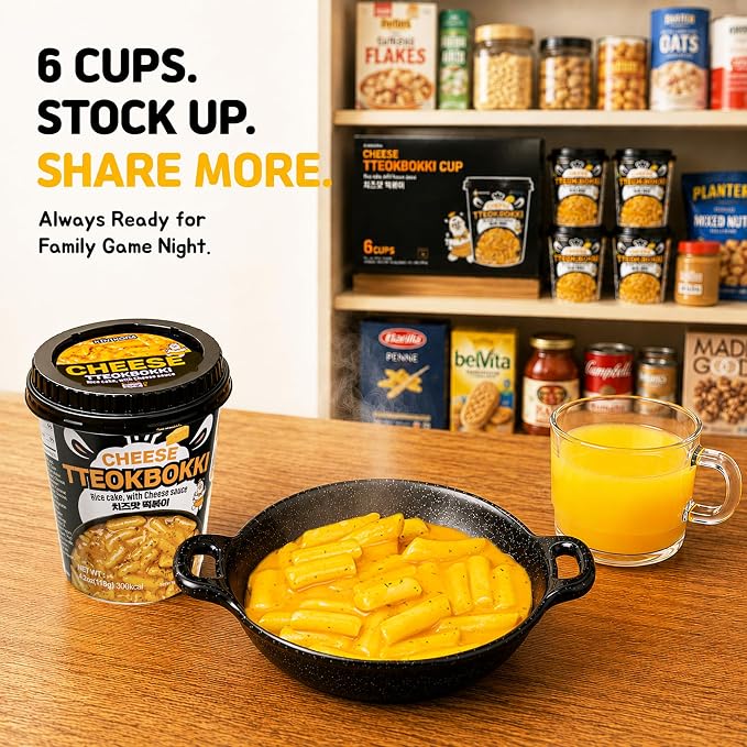 KINIKORA Cheese Instant Rice Cake Cup Snack, Korean Street Food Tteokbokki | Rich cheesy creamy sauce, Topokki style K-food, Chewy texture, Quick 2 min microwave cup meal