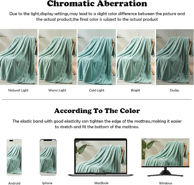 NEWCOSPLAY Fleece Leaves Pattern King Blanket, Mint Green, 90"x110" | Super Soft Throw Blanket, Lightweight Cozy Bed Sofa Blanket, Premium Silky Flannel Fleece, Travel Blanket for All Season Use