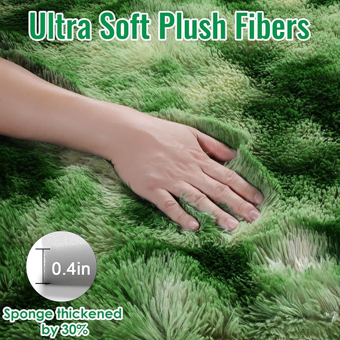 PAGISOFE Area Rugs for Bedroom 4x6, Fluffy Moss Green Rugs for Living Room, Non-Slip Shaggy Carpet for Kids Boys Girls Teen Dorm Nursery Forest Room Decor Aesthetic Modern Abstract Bedside Carpets