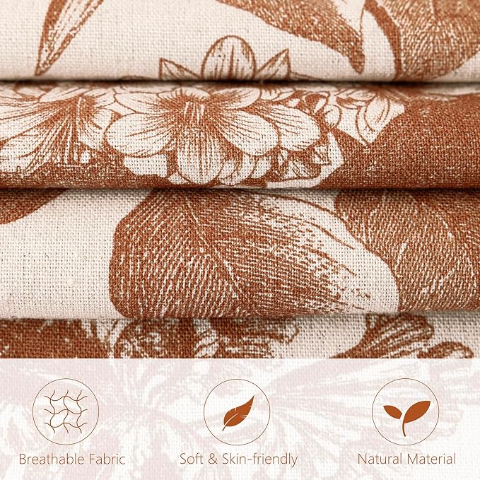 Foindtower Set of 2 Linen Floral Throw Pillow Covers Vintage Accent Print Decorative Cozy Cushion Covers Farmhouse Boho Home Decor for Sofa Chair Couch Bedroom Living Room,22×22 Inch,Autumn Orange