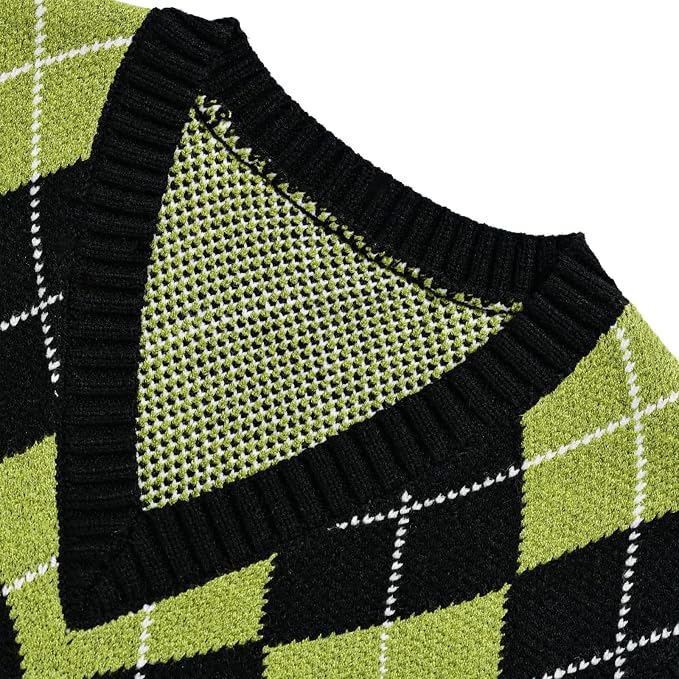 Women's Sweater Vest,Y2K Sleeveless Pattern Preppy Style Knitted Crop Tank Top for Girl