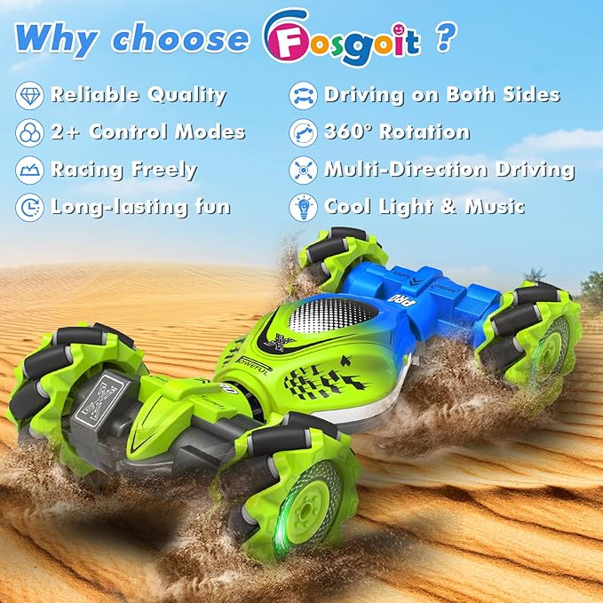 Gesture RC Car, 2.4GHz 4WD Gesture Sensing RC Stunt Car Toys for 6-12 Years Old Boys Girls, Hand Controlled Remote Drift Twist Offroad 360° Rotation with Lights Music for Birthday Gifts