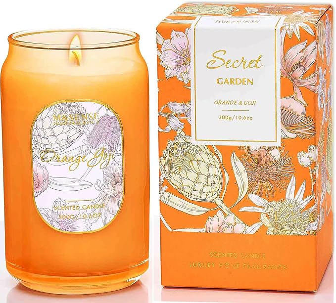 M&SENSE Orange&Goji Candles for Home Scented, 10.6 Oz Soy Wax Candles Non Toxic Jar Candle Up to 60 Hours Long Burning Home Fragrance Gift for Stress Relief, Meditation, Yoga