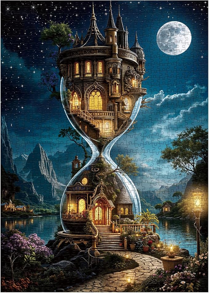 Wonderful Hourglass Hotel Puzzles for Adults 1000 Pieces Nature, Pretty Landscape Lake Art Jigsaw Puzzles, Beautiful Stars Night Flower Garden Puzzle