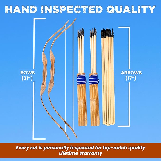 Adventure Awaits! Handmade Wooden Bow and Arrow Set | 10 Wood Arrows and Quiver | for Outdoor Play