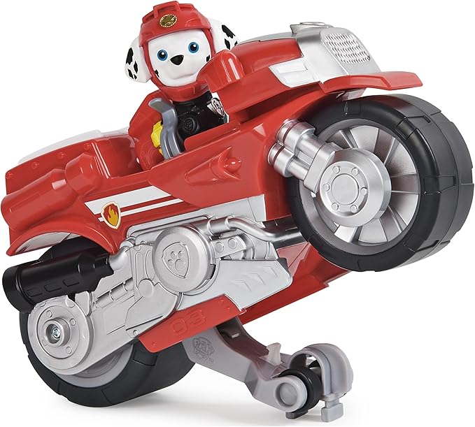 Paw Patrol, Moto Pups Marshall’s Deluxe Pull Back Motorcycle Vehicle with Wheelie Feature and Toy Figure