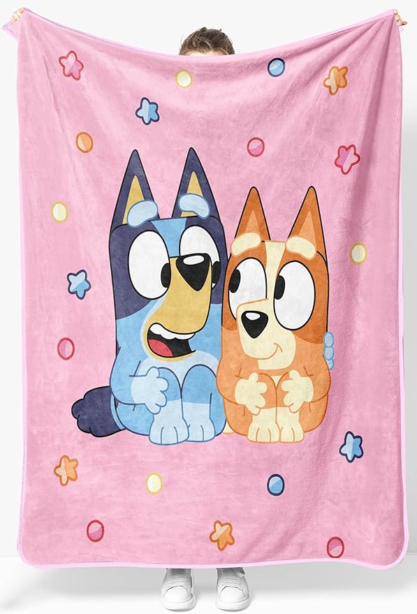 Jay Franco Kids Plush Throw Blanket – Soft & Comfy Throw for Couch or Bed – Cozy Home Décor for Living Room & Bedroom, Pink - Bluey, 46x60 - Throw Blanket