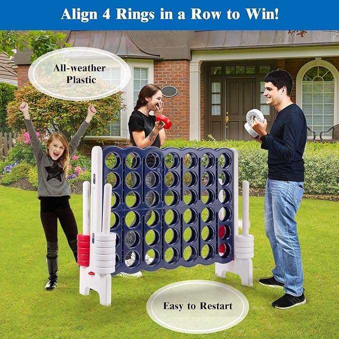 COSTWAY Jumbo 4-to-Score Giant Game Set, 4 in A Row for Kids and Adults, 3.5FT Tall Indoor & Outdoor Game Set with 42 Jumbo Rings & Quick-Release Slider, Perfect for Holiday Party & Family Game