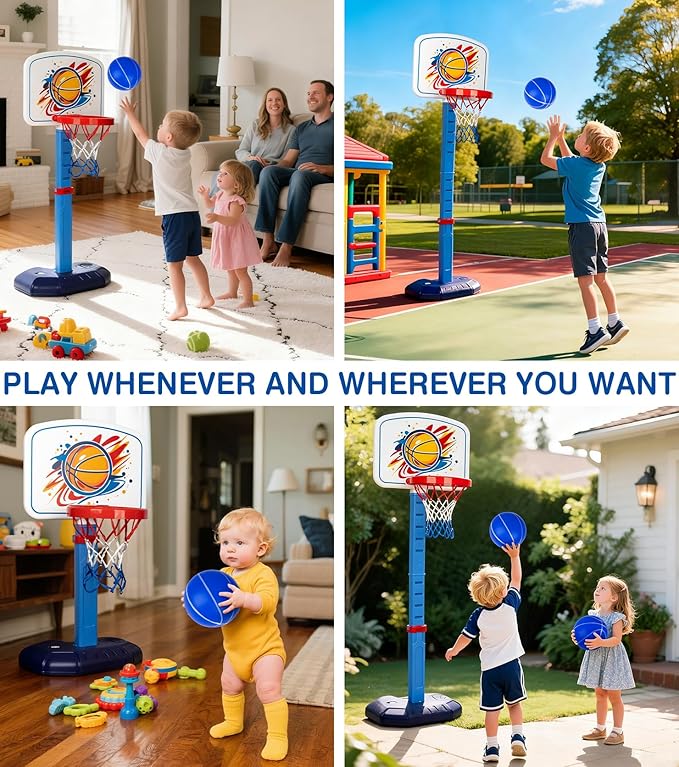 Toddler Basketball Hoop Set,Adjustable Kids Basketball Goal with 3 Balls & 2 nets & Pump,Indoor Outdoor Poolside Mini Hoop Toy for Boys Girls Ages 1-6 Birthday