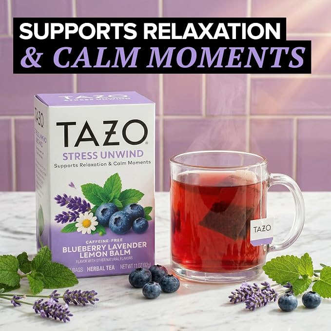 TAZO Stress Unwind Blueberry Lavender Lemon Balm Herbal Tea Bags - 16ct (6-Pack)