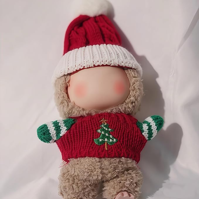 17cm Dolls Christmas Outfit - 2-Piece Clothing Set for Labubu Clothes Set Including a Knitted top&hat Accessories, Christmas Clothes for Labubu Dolls Accessories- (No Doll)