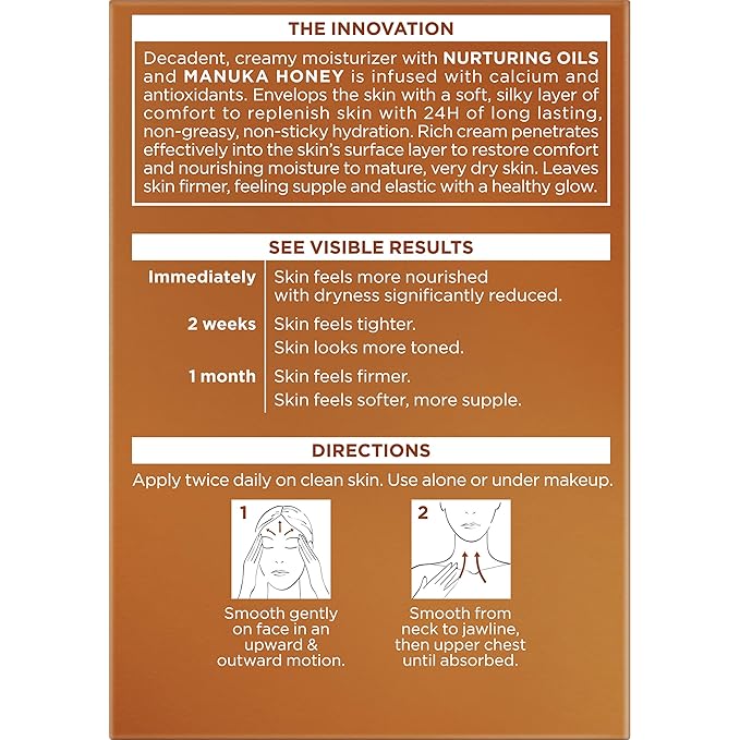 L'Oreal Paris Skincare Age Perfect Hydra Nutrition Ultra Nourishing Honey Night Balm,Face Moisturizer to Comfort,Improve Resilience on Dry Skin,Manuka Honey and Nurturing Oils,1.7 oz.,(Pack of 2)