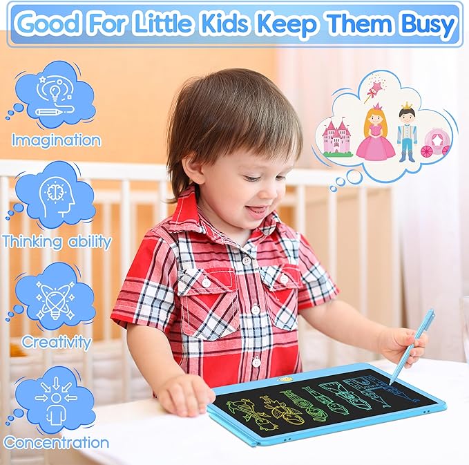 Hockvill LCD Writing Tablet for Kids 12 Inch, Toys for Boys Girls Drawing Pad for 3 4 5 6 7 Year Old Kids Toys, Toddler Erasable Doodle Board Travel Essentials, Valentines Day Gifts for Kids- Blue