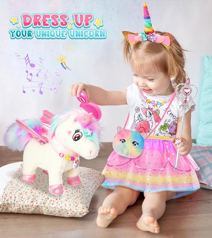Unicorn Toys for Girls Age 4-6 Unicorn Gifts, Walking Talking Singing Interactive Toy, Remote Control Plush Unicorn Pet Care Toy, SOLIEHOO Unicorn Dress up Clothes for Toddler Girls Kids 3 4 5 6 Years
