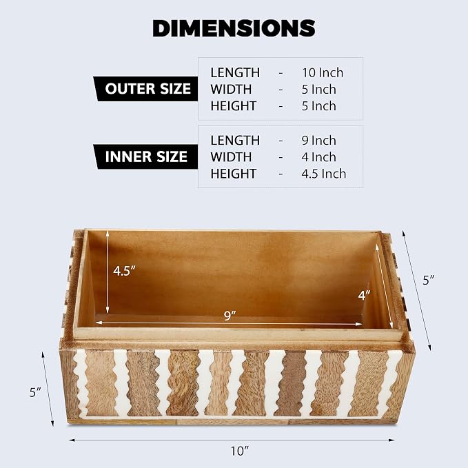 Handicrafts Home Large Decorative Storage Box with Lid Wooden Memory Box Keepsake Storage Box Photo Storage Organizer – Resin Inlay Kept Safari Collection - 10x5x5