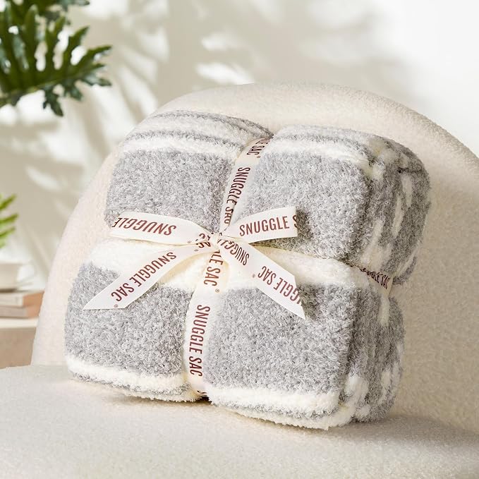 Snuggle Sac Twin Size Bedding Blankets Luxurious Microfiber, Reversible Super Soft Warm Cozy Blankets Fuzzy Plush Blanket for Bed,Couch,Sofa,Living Room, Grey Stripe,60x80 inches