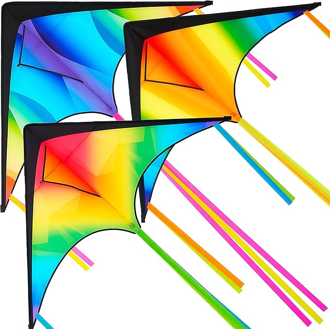 JOYIN 3 Packs Large Delta Kite Gradient Rainbow, Easy to Fly Huge for Kids and Adults, Large Delta Beach Kite for Outdoor Games and Activities