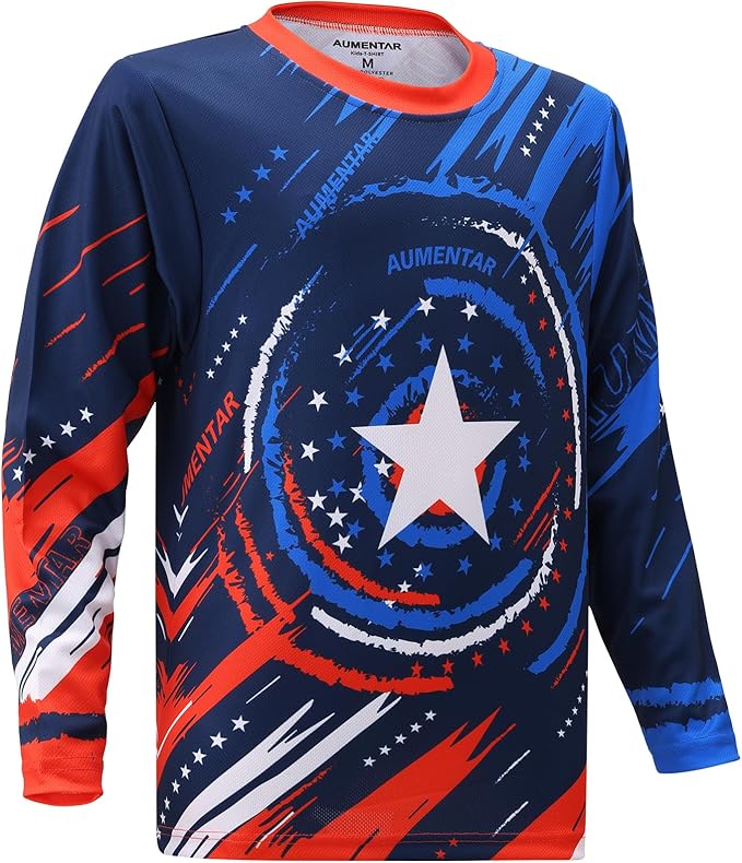 Kids Cycling Jersey Long Sleeve Dirt Bike Motocross Shirt, BMX Off-Road Racing Clothing