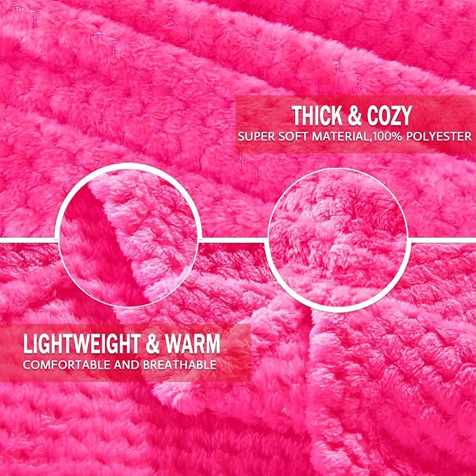 Exclusivo Mezcla Soft Waffle Fleece Bed Blanket King Size, Hot Pink | Lightweight Plush Blanket for Bed, Bedroom, Cozy Flannel with Waffle Texture, Stylish Home Decor, All Season, 104x90 Inches