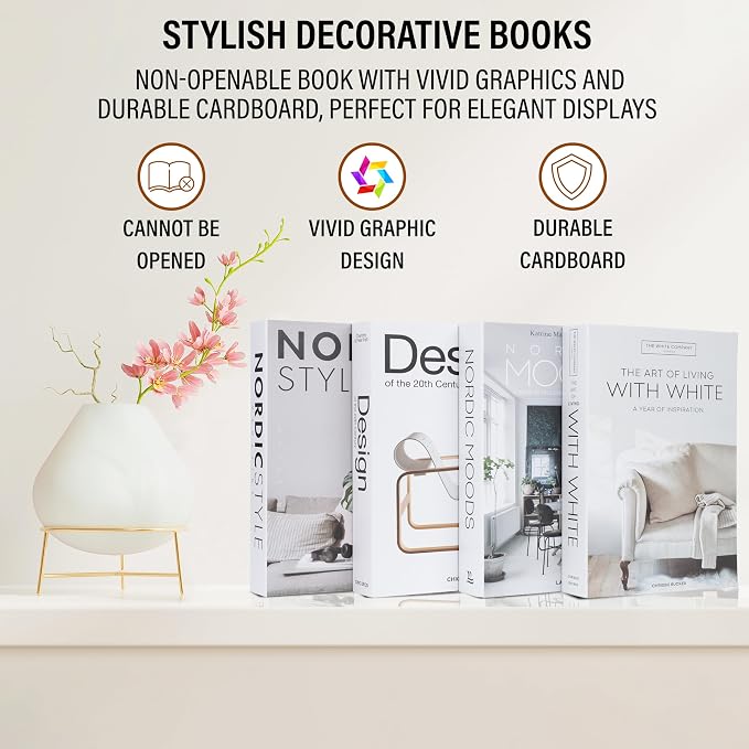 4 Pcs Decorative Books | Faux Black Coffee Table & Shelf Decor | Bold Modern Look for Living Room, Office and Entryway - Not Real, Tool-Free 2-Min Setup