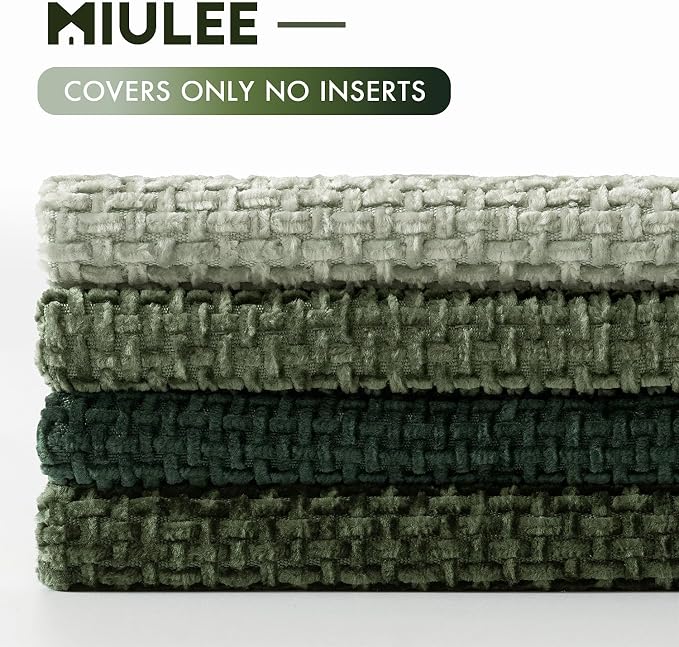 MIULEE Soft Decorative Chenille Pillow Covers Forest Green 16x16 Pack of 4 | Nordic Home Decor, Woodland Forest Bath Set, Couch Throw Pillows, Farmhouse Boho Cushion Covers for Sofa Bed Living Room