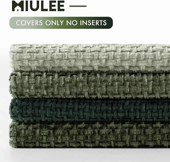 MIULEE Soft Decorative Chenille Pillow Covers Forest Green 18x18 Pack of 4 | Nordic Home Decor, Woodland Forest Bath Set, Couch Throw Pillows, Farmhouse Boho Cushion Covers for Sofa Bed Living Room