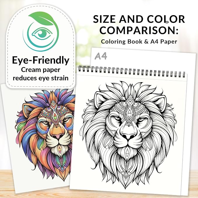 FUNLAVIE Adult Coloring Book – Mandala Animal Designs, Spiral Bound Premium Coloring Book for Adults, Stress Relief & Relaxation, High Detail Mandala Animal Patterns
