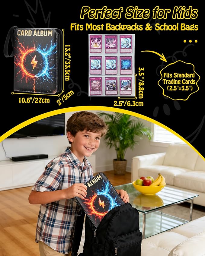 Trading Card Binder, 9-Pocket, Holds 1080 Cards, 120 Pages Side-Loading Card Album, PU Leather, Acid-Free Archival Sleeves, Durable Organizer for MTG, TCG & Sports Cards, Gift for Kids, Boys and Girls