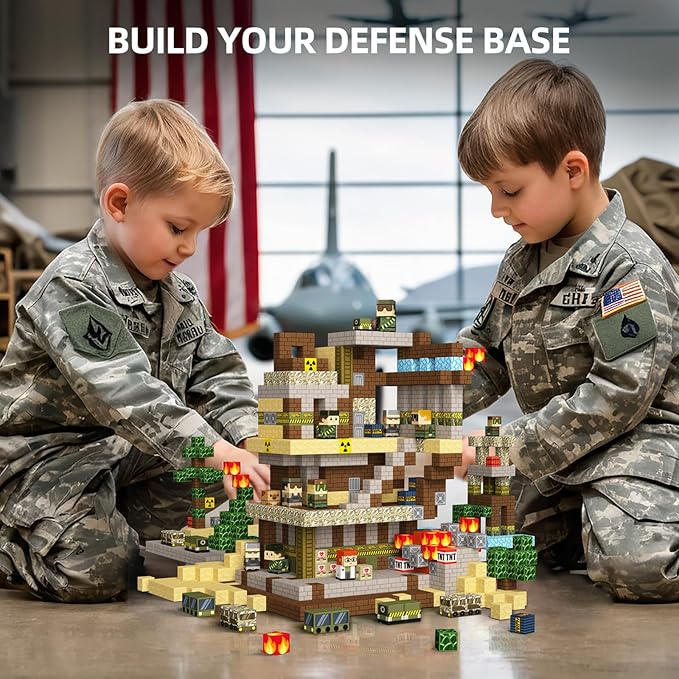 GobiDex 100PCS Magnetic Blocks Army Toys for Boys Girls, Build MagWonder for Army Men, STEM Building Toys for Kids Ages 3+, Military Game-Based Toddlers Birthday Gifts (1inch)