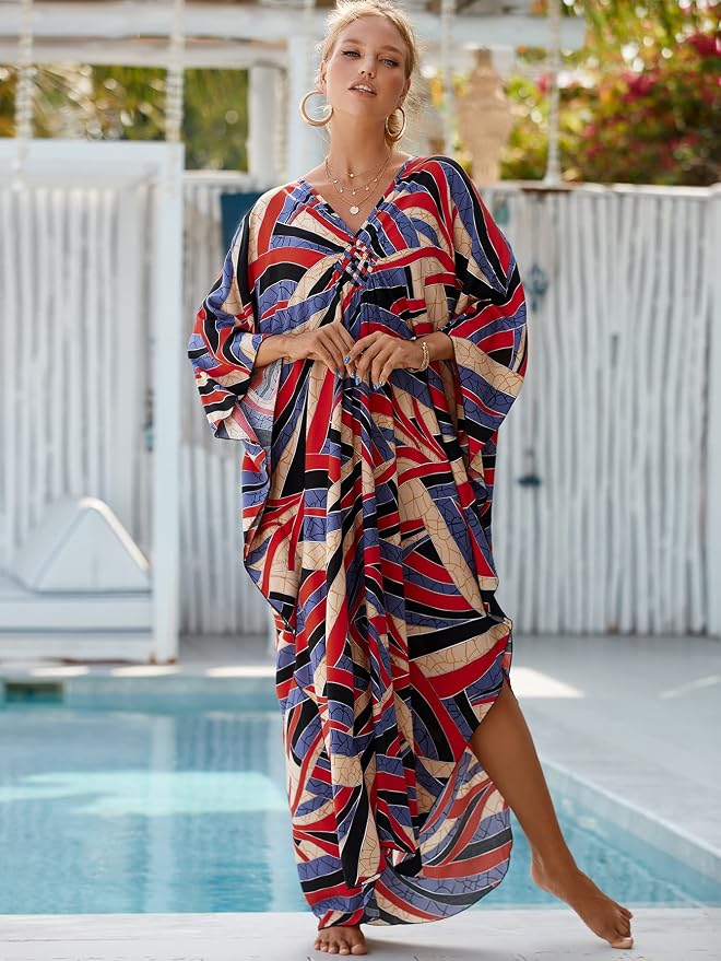 Venasha Womens Caftan Floral Print Kaftan Dress Short Sleeve Swimsuit Cover up Loungewear for Summer