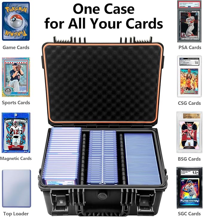 Graded Card Storage Box for Baseball - Trading Card Storage Box with Adjustable Dividers Fits PSA BGS SGC Slabs | Waterproof Hard Cases for Sports Cards, Top Loader, Magnetic | Toploader Storage Box