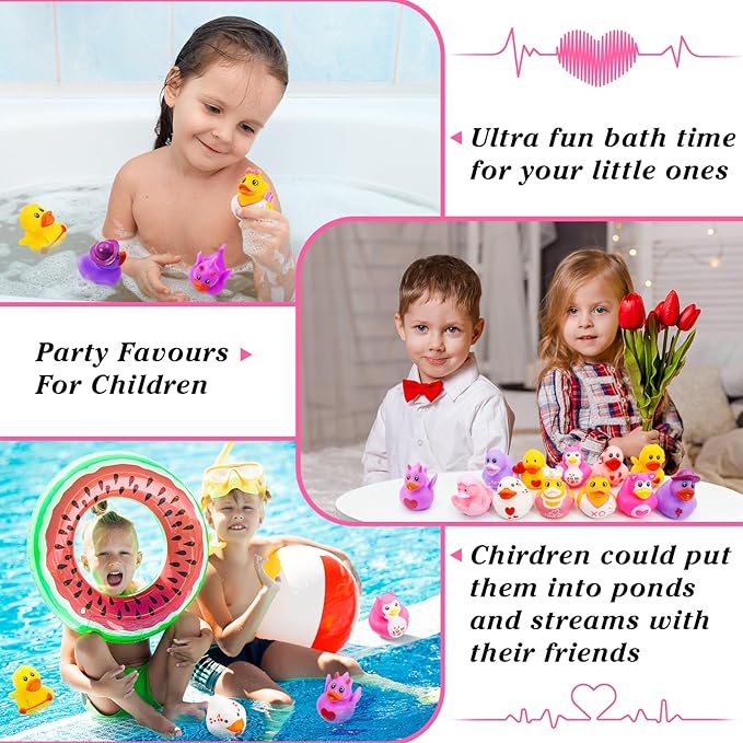 30 Pack Valentines Rubber Ducks-2.3 Inch Bulk Floater Ducks for Ducking Assortment Rubber Duckies for Kids Baby Bath Toys,Birthday Gifts Party Favors Summer Beach Pool Activity Toys