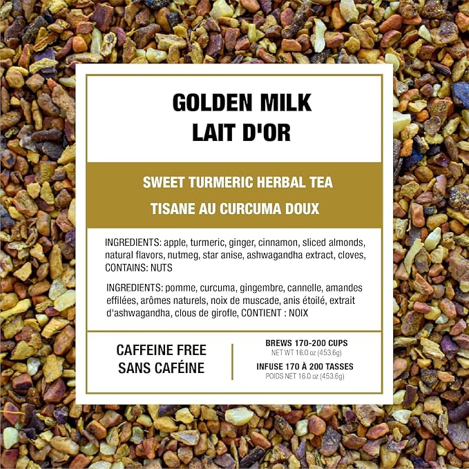 Tiesta Tea - Golden Milk, Loose Leaf, Sweet Turmeric Herbal Tea, Premium Non-Caffeinated Herbal Blend, Make Hot or Iced, Brews Up to 200 Cups, 16 oz Resealable Bulk Pouch
