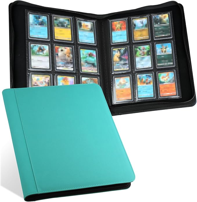 GERMUN Toploader Binder, Holds 324 Toploaders, 9 Pocket Top Loader Binders with Sleeves for 3 x 4'' Toploaders, Double-Sided Pocket Top Loader Storage Binder, Trading Card Binder - Diamond Lake Blue