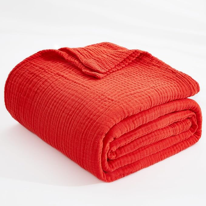 EMME Muslin Blankets for Adults Throw Blanket for Couch Breathable Gauze Soft Lightweight Airy Orange Rust Throw 50" x 60"
