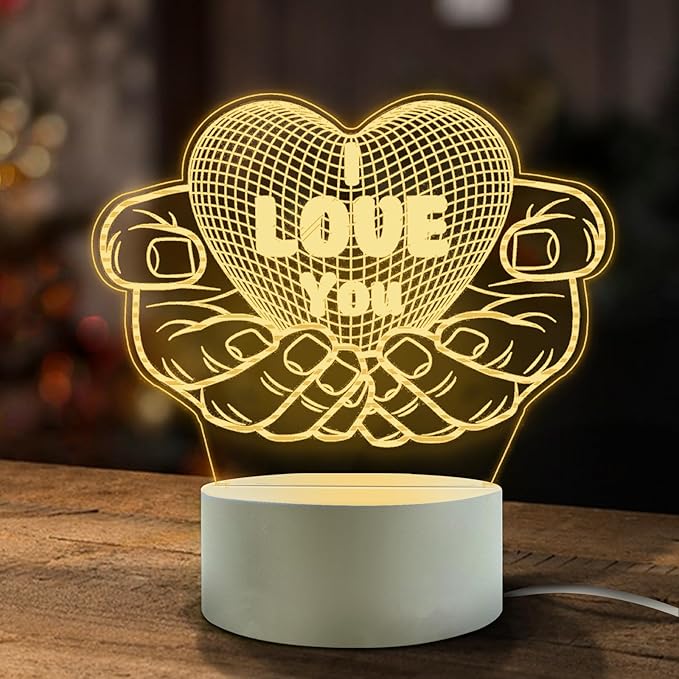 Romantic Gifts for Girlfriend - 3D Illusion Night Lamp for Girlfriends Birthday, Anniversary, Valentines Day from Boyfriends - I Love You Couples Gift (1 Pack)