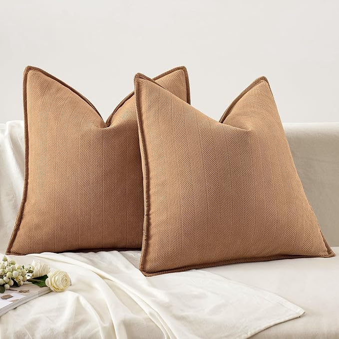 MIULEE Pack of 2 Camel Decorative Chenille Pillow Covers 20x20 Inch | Soft Couch Throw Pillows,Farmhouse Cushion Covers with Elegant Design for Sofa,Bedroom,Living Room,Spring Home Decor