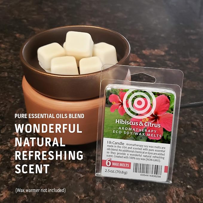 I & Candle, Aromatherapy Wax Melts. 100% Soy Wax (Non-GMO) - Hibiscus & Citrus (2 Pack)