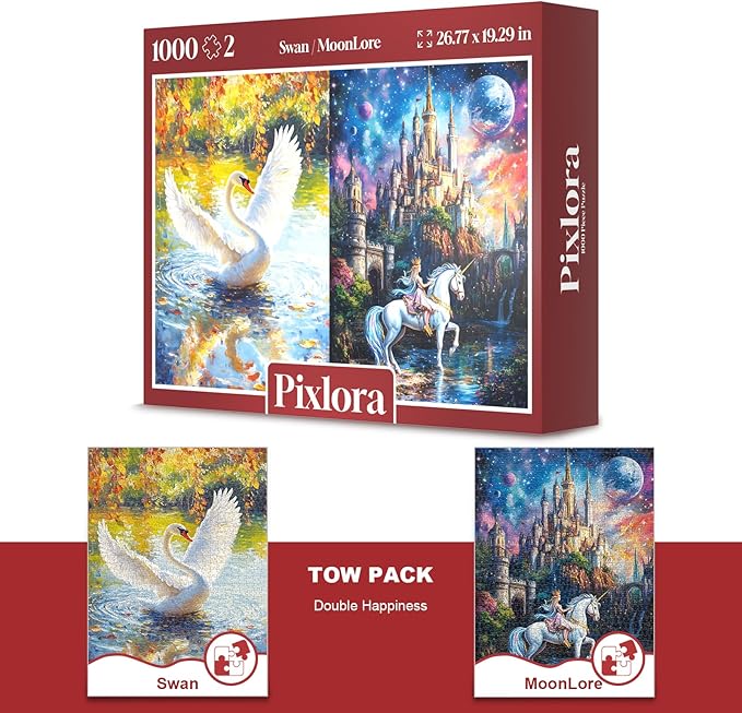 Puzzles for Adults 1000 Pieces, 2 Pack Fall Puzzles, Castle and Swan Design, Jigsaw Puzzles for Game Night, Ideal for Family Fun
