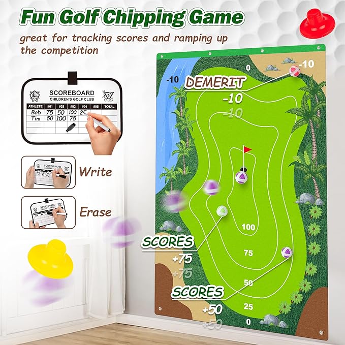 Liberry Kids Golf Set for 3 4 5 6 7 Years Old Boys Girls, Golf Chipping Game with Golf Mat, Sticky Balls, Storage Bag, Retractable Golf Clubs Indoor Outdoor Sports Toy Gift Toss Game(Grey)