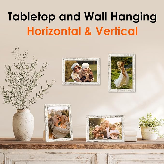 FIXSMITH 4x6 Picture Frame Set of 2, 4x6 Photo Frames with HD Plexiglass for Wall Hanging or Tabletop Display, Distressed White