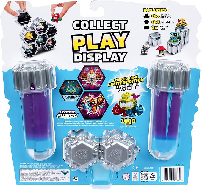 MRBEAST LAB Swarms Series 3, Hyper Fusion Series, 14 Pack Collectible Micro Beasts, 14 Collectible Stickers & 4 Fusion Caps to Build Out Your Own Steel Slushee