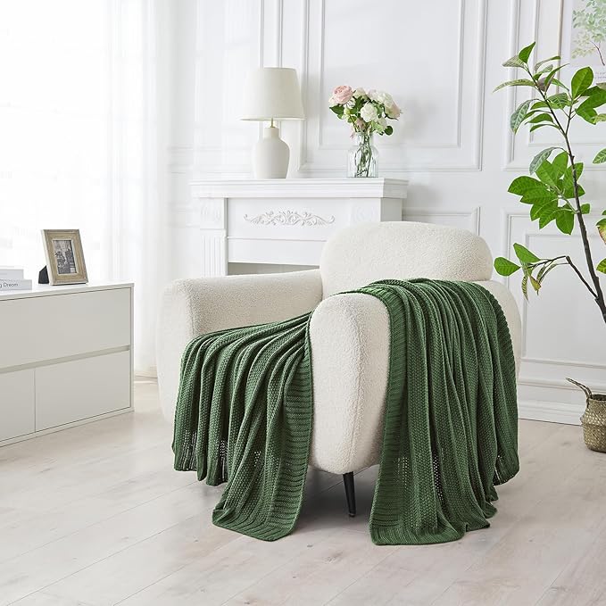 Douceur Christmas Green Throw Blanket for Bed, Soft Cozy Lightweight Stripe Pattern Knitted Throw Blanket for Sofa, Living Room Gift, 60"X80"