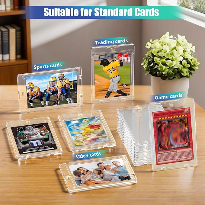 35PT Magnetic Card Holder, 25ct Upgraded One Touch Card Holders with U-V Protection, Hard Plastic Display Case with 2 Magnets Fit for MTG Sport Game Trading Baseball Football Collect Storage