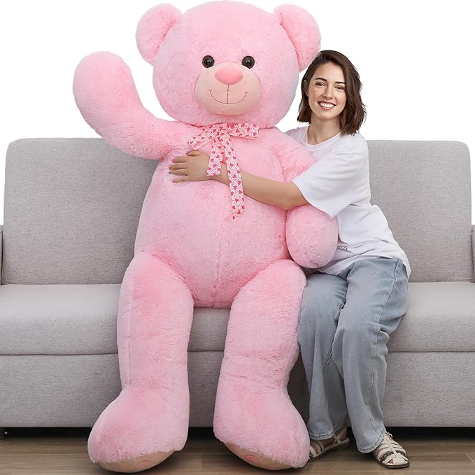 Tezituor Giant Teddy Bear - 5 Feet Tall Pink Life Size Stuffed Animal with Footprints - Valentine's Day Gift