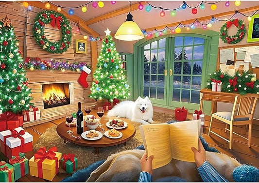 Christmas Cozy Living Room 300 Piece Puzzle for Adults, Fun Puzzles for Adults 300 Pieces with HD Print & Poster, 17"x11" Dust Free, for Gifts Halloween Christmas Family Games Lovers