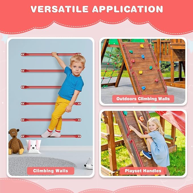 Dolibest 42 Inch Metal Safety Handles, Playground Ladder Handle, Long Grab Handles for Kids Playhouse, Treehouse, Rock Climbing Wall, Swing Set Accessories, Indoor & Outdoor Use (2PCS)-Red