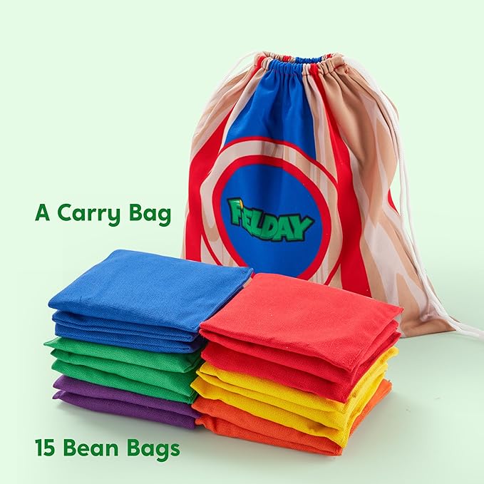 JOYIN 16 Cornhole Bean Bags for Tossing (4.7” x 4.7”), Durable Nylon All-Weather Game, Includes 15 Bean Bags and a Carry Bag, Cornhole Game Set, Party Supplies for Kids & Adults
