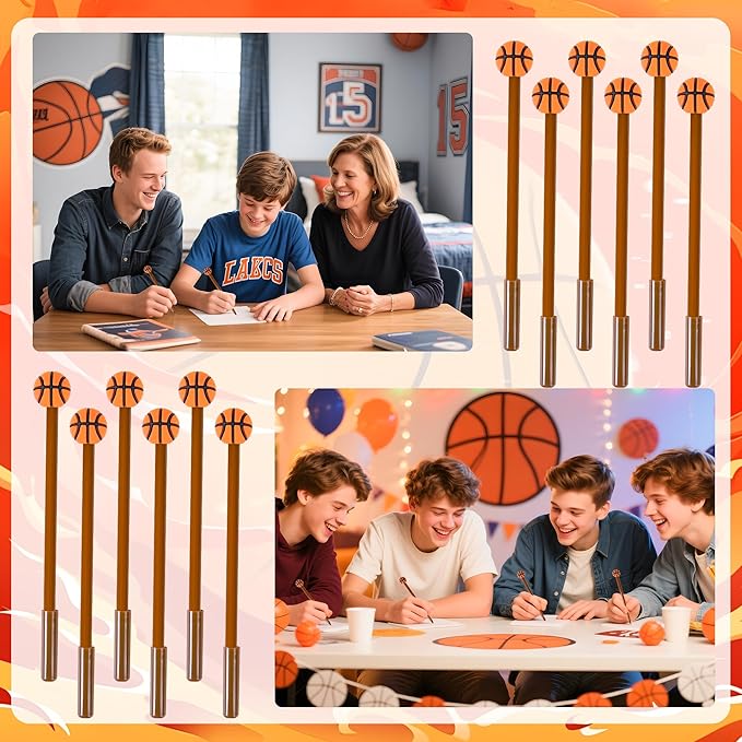 LiYiQ 100 Pcs Basketball Party Favor Cartoon Cute Fun Pens for Kids Kawaii Soccer Shape Gel Black Ink Pen Cute Basketball Pens for School Office Home Student Kids Present