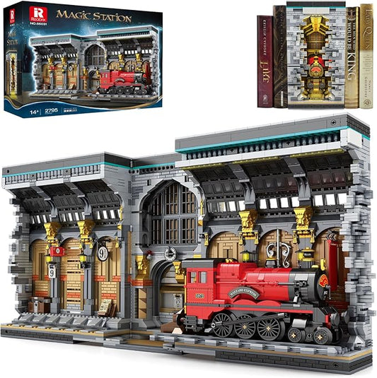 Magic Train Booknook Building Set with Lights, Creative Bookends Building Kit 66031, Bookshelf Home Decor, 2795 PCS Book Nook Model Toy Kit, Gift for Teens 14+ and Adults